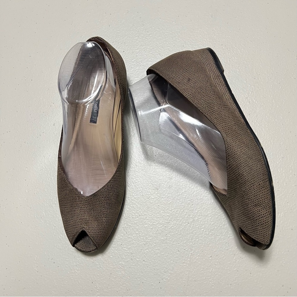 Bruno Magli Textured Peep Toe Wedge Heel Leather Shoes